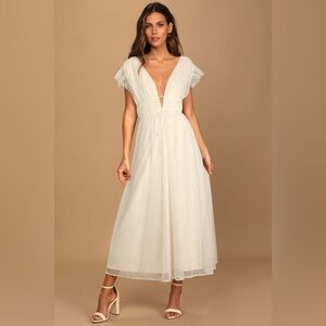 Lulus ivory polka dot midi dress